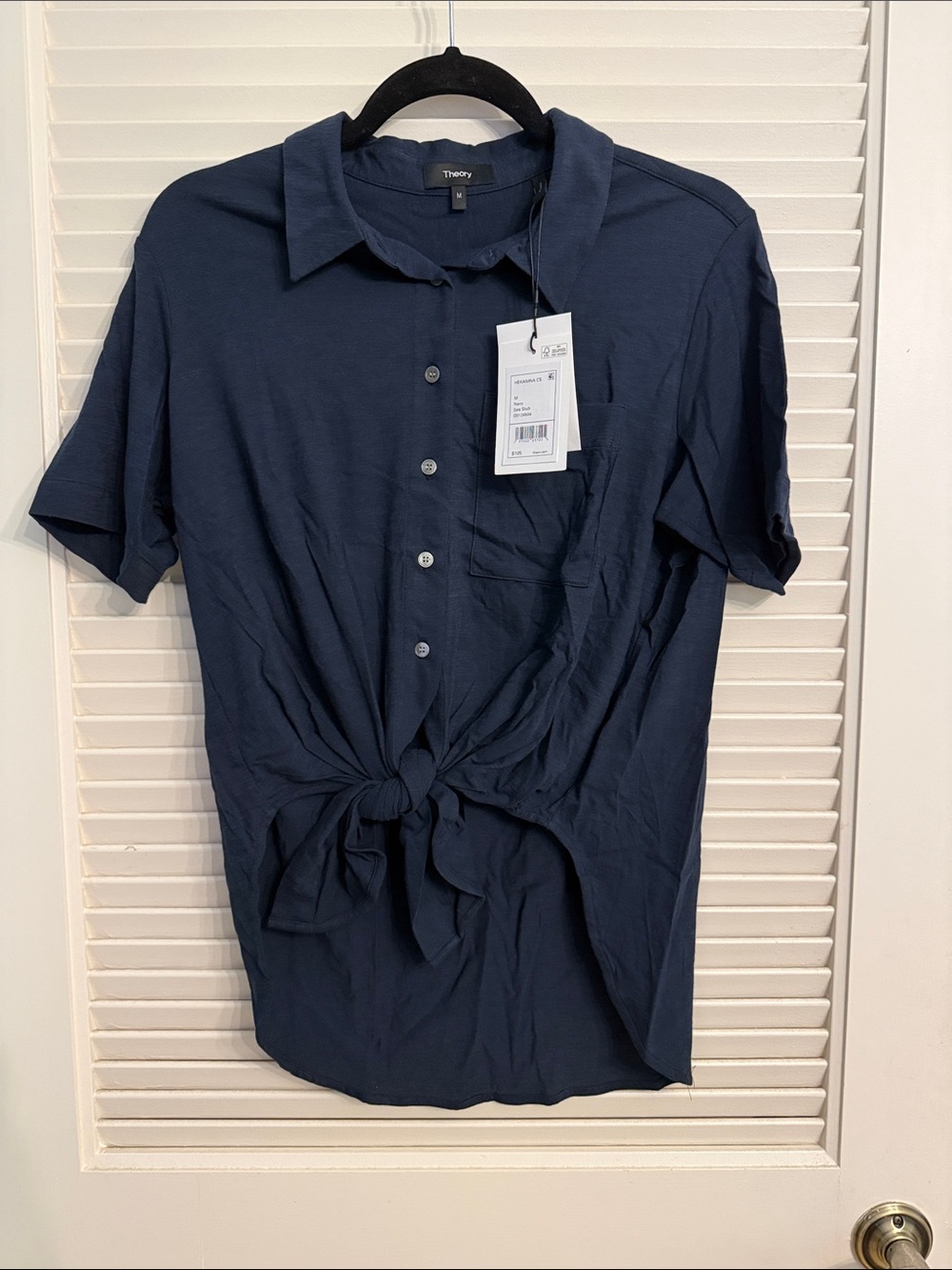 Theory Hekanina CS Navy Sea Slub Cotton Button Up Shirt Medium NWT